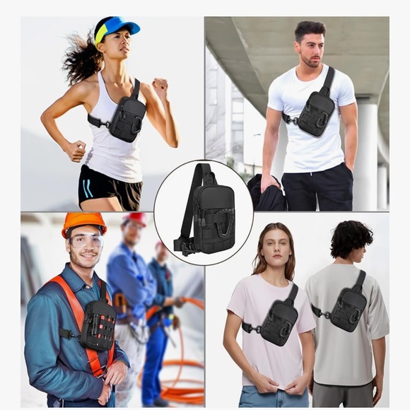 NWOT Black Sling Bag Men Women, Tactical Inspired Waterproof Utility EDC Travel - Picture 4 of 11